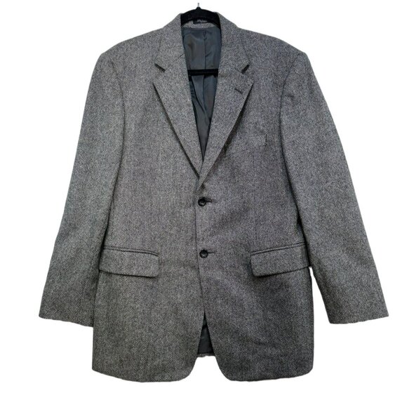 Stafford Mens Herringbone Wool Blazer Jacket Size 40R Gray Classic Academia - Picture 1 of 15
